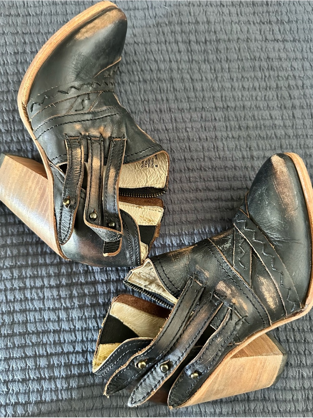 Freebird Dark Brown Distressed Leather Cutout Ankle Booties